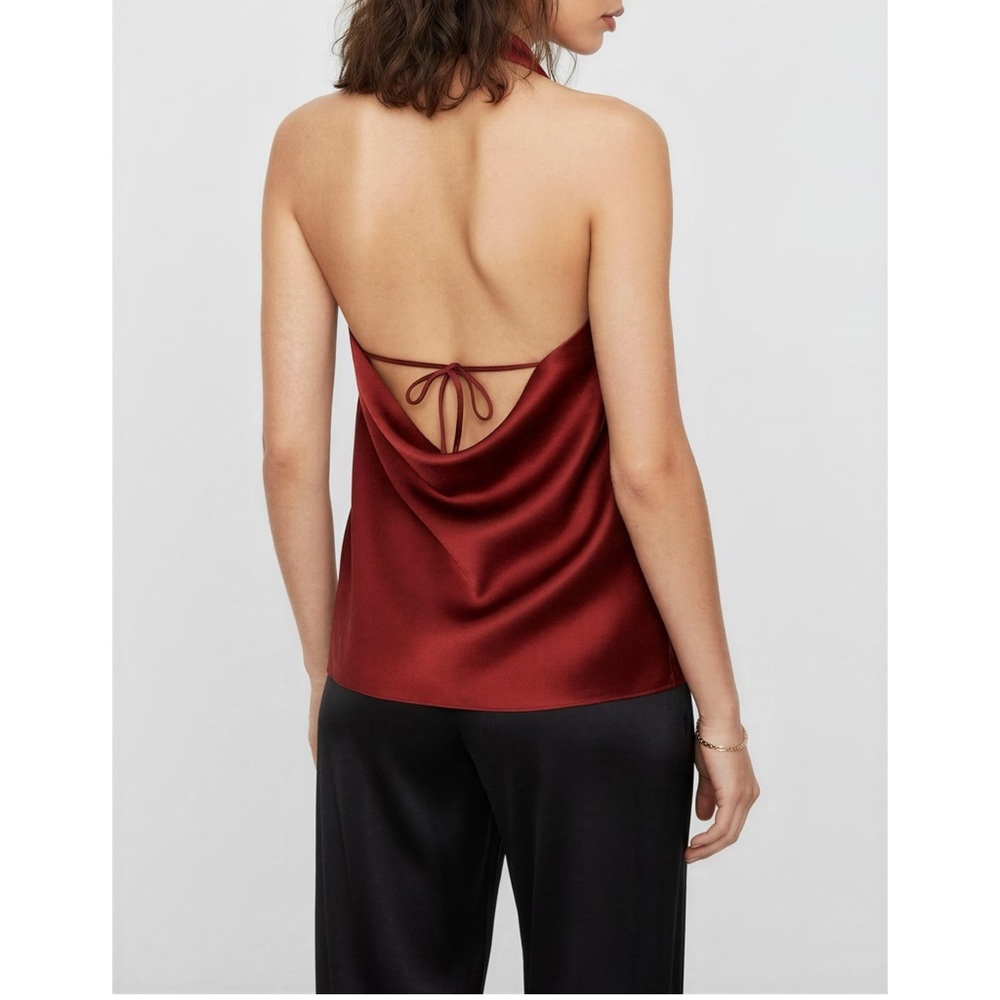 VINCE. Draped Satin Halter Blouse, Red, Medium - Picture 2 of 13